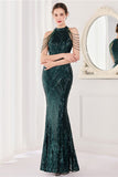 Mermaid Halter Dark Green Sequins Long Formal Dress