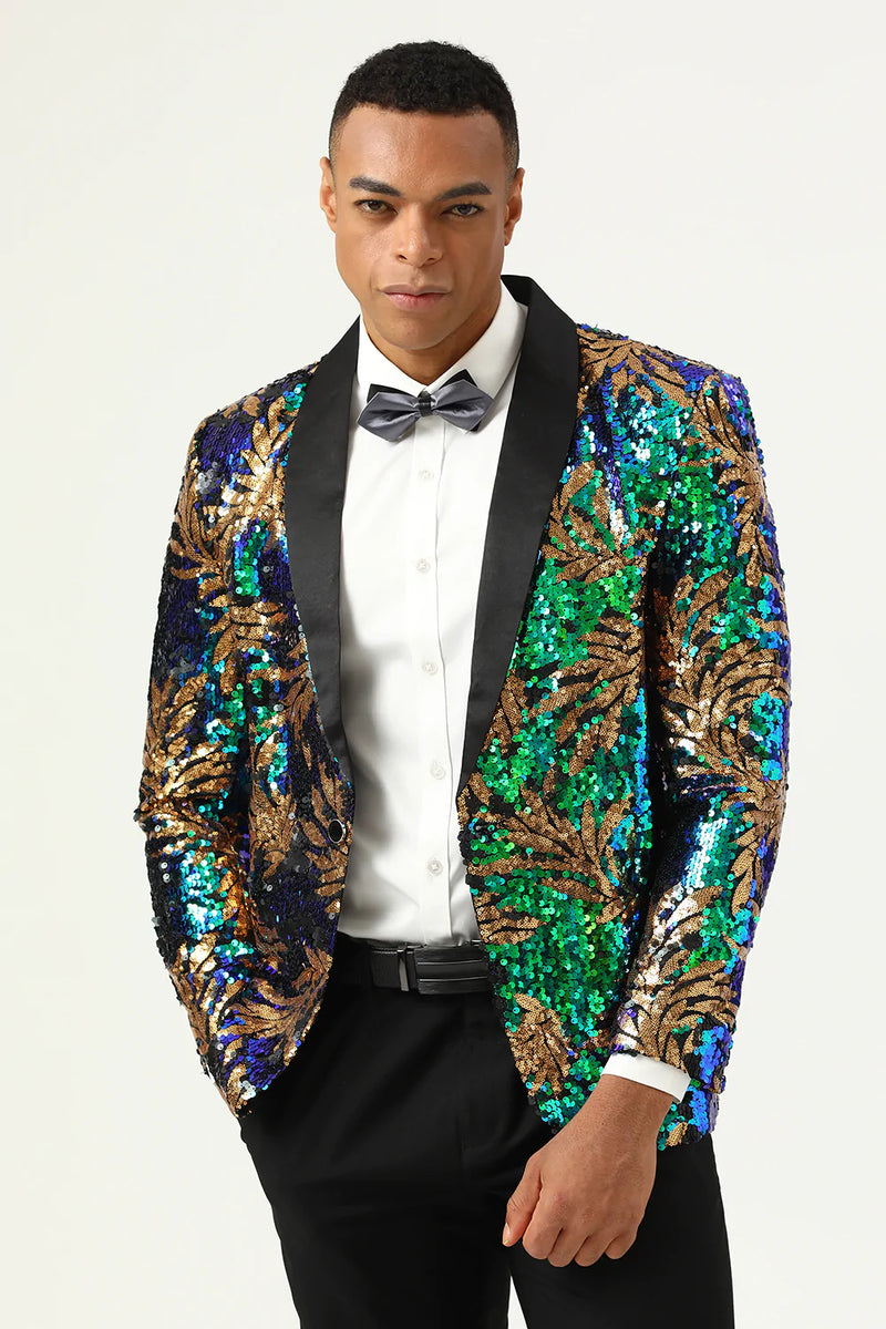 Zapaka Sparkly Dark Green Sequins Men s Formal Blazer Shawl Lapel