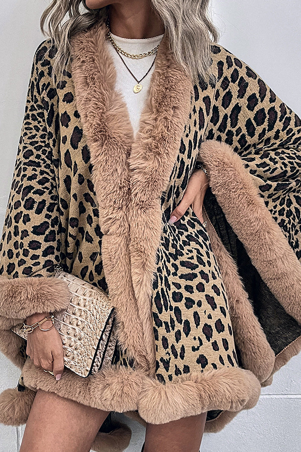 Brown Leopard Printed Oversized Women Coat with Feathers