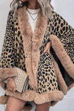 Brown Leopard Printed Oversized Women Coat with Feathers