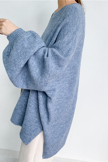 Blue Long Sleeves Oversized Pullover Sweater