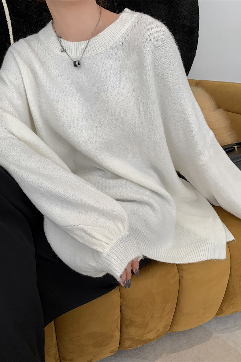Blue Long Sleeves Oversized Pullover Sweater