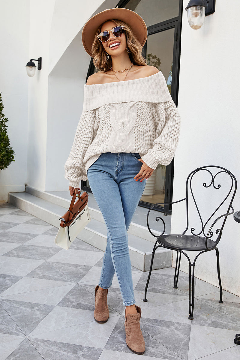 Load image into Gallery viewer, Apricot Off the Shoulder Knitted Pullover Sweater