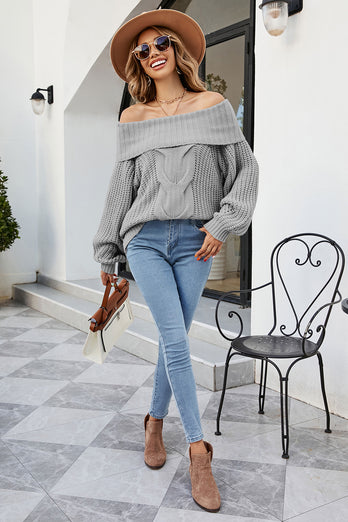 Apricot Off the Shoulder Knitted Pullover Sweater