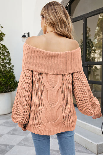 Apricot Off the Shoulder Knitted Pullover Sweater
