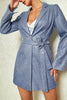 Load image into Gallery viewer, Sparkly Dusty Blue Notched Lapel Long Sequined Women Blazer