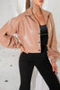 Load image into Gallery viewer, Khaki Cropped Button Lapel Women Leather Jacket