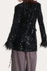 Load image into Gallery viewer, Glitter Black Sequins Women Formal Blazer with Feathers