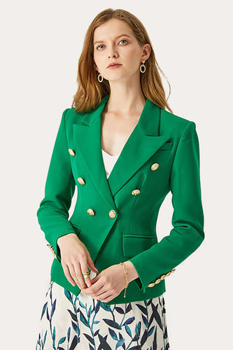 Green Double Breasted Peak Lapel Women Formal Blazer