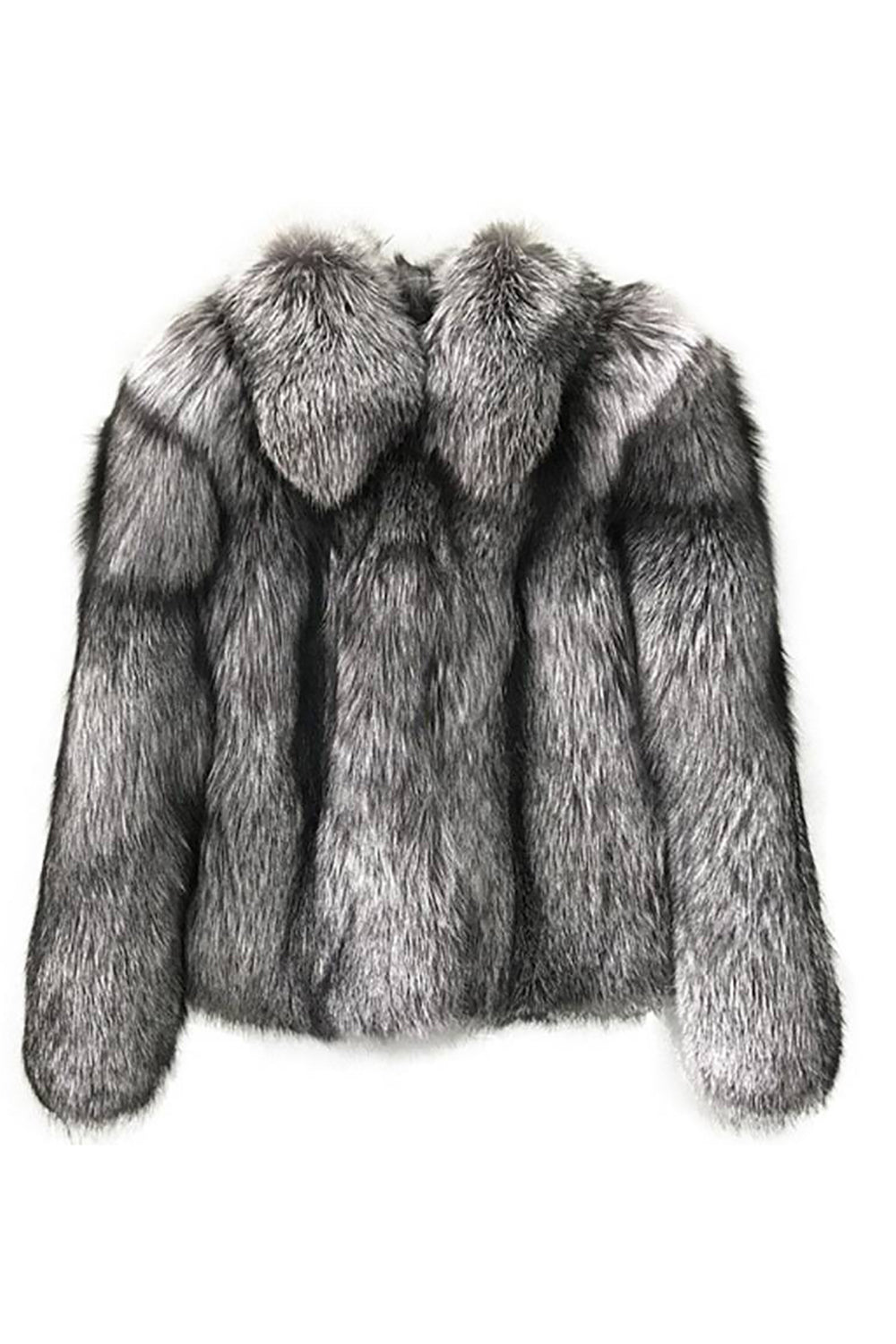 Grey Lapel Neck Shearling Cropped Faux Fur Coat
