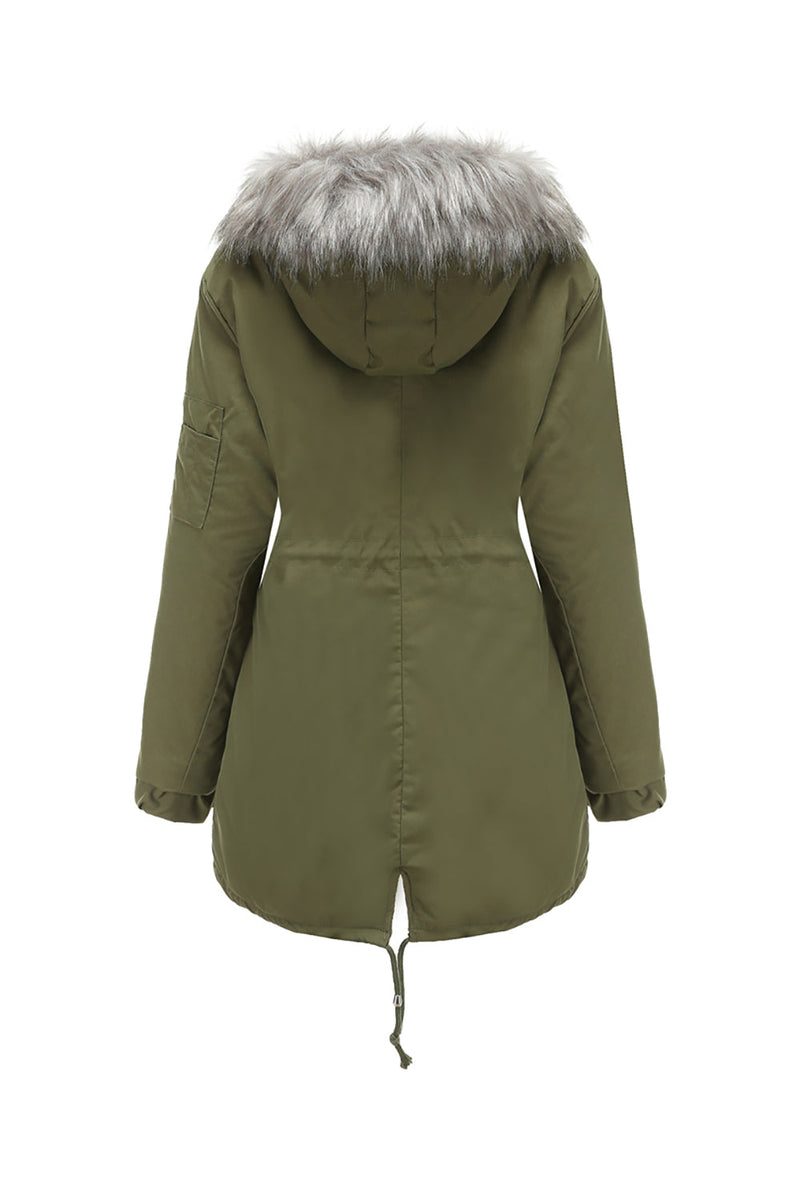 Green winter coat cheap with fur hood