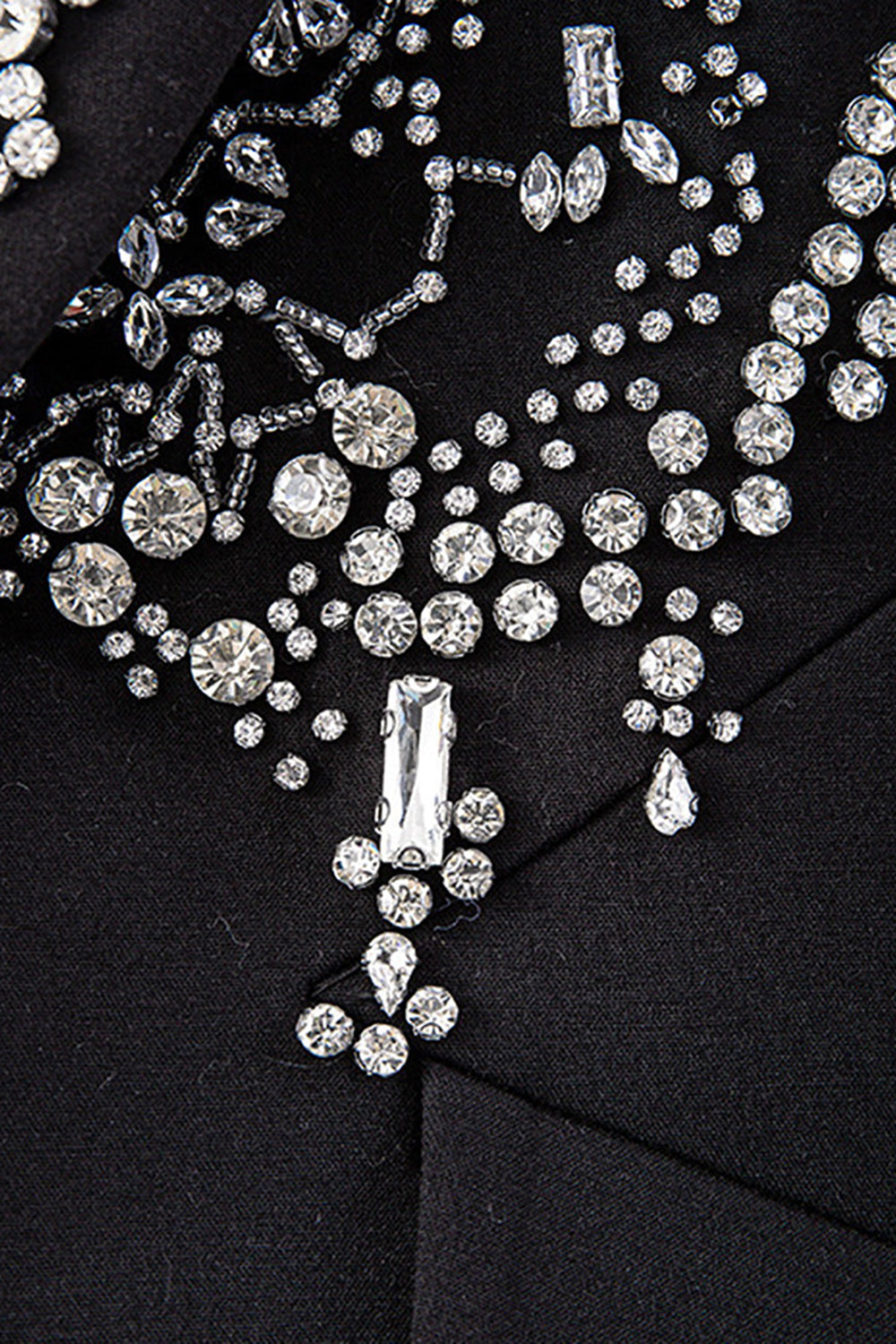 Glitter Black Peak Lapel  Beaded Women Formal Blazer with Feathers