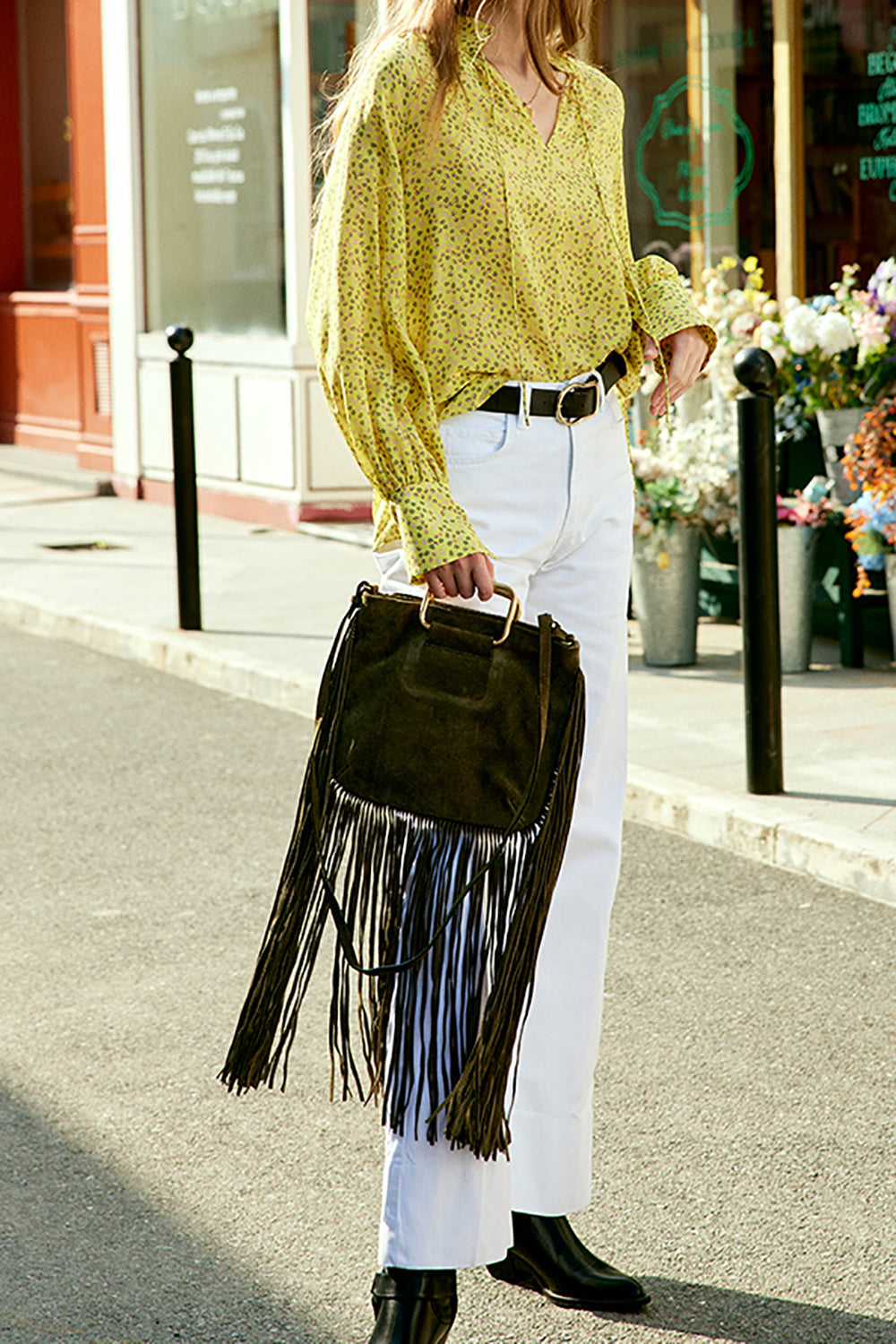 Yellow Floral Oversized Silk Women Blouse