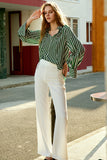 Green and White Striped Women Silk Blouse