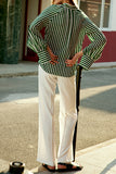 Green and White Striped Women Silk Blouse