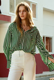 Green and White Striped Women Silk Blouse