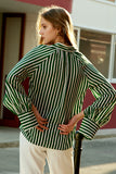 Green and White Striped Women Silk Blouse