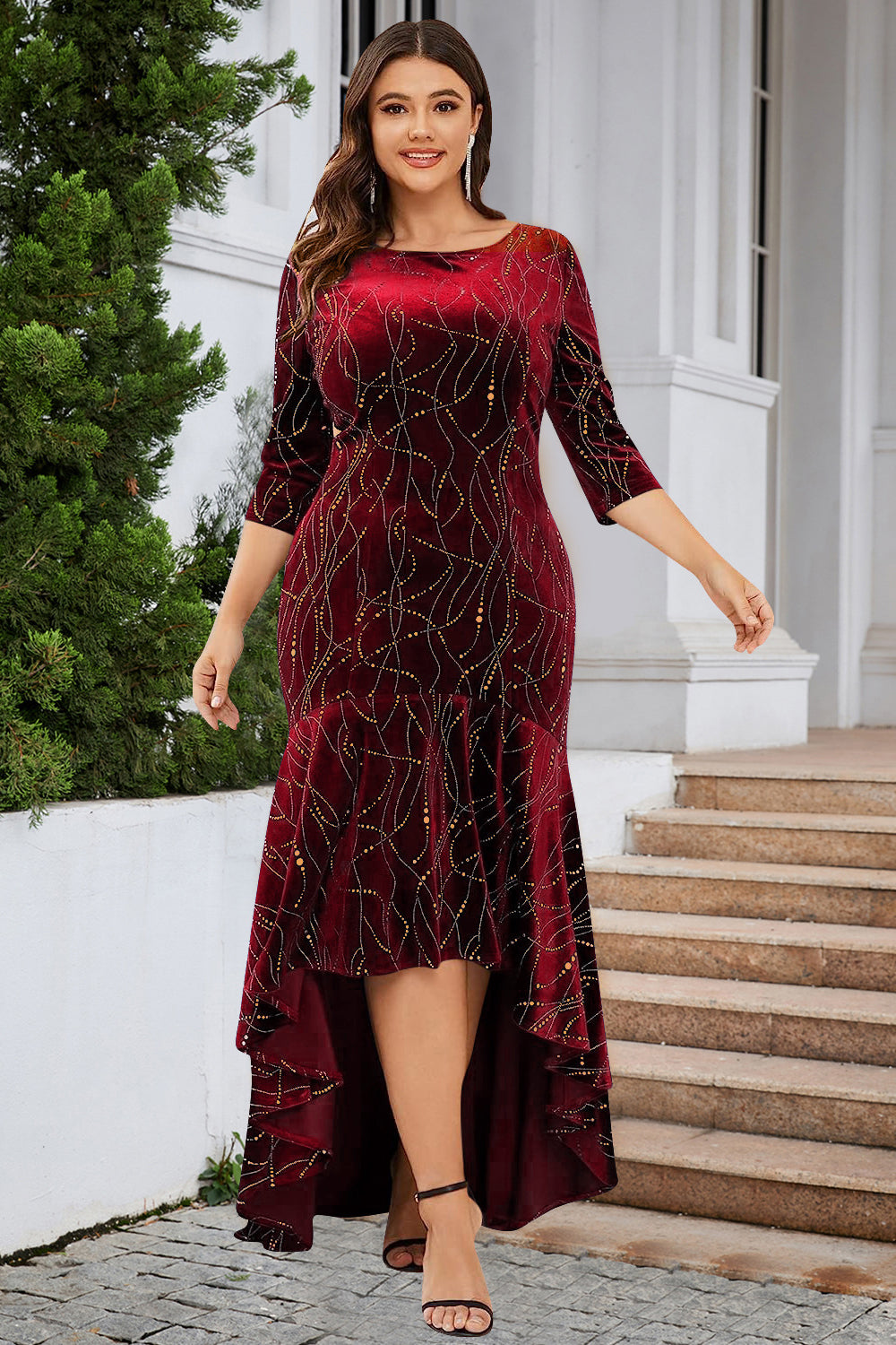 A Line Bateau Neck Black Velvet Plus Size Holiday Party Dress
