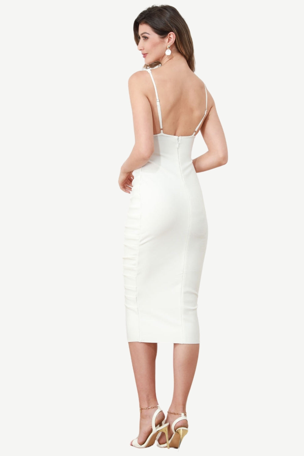 V-Neck Keyhole White Party Dress with Ruffles