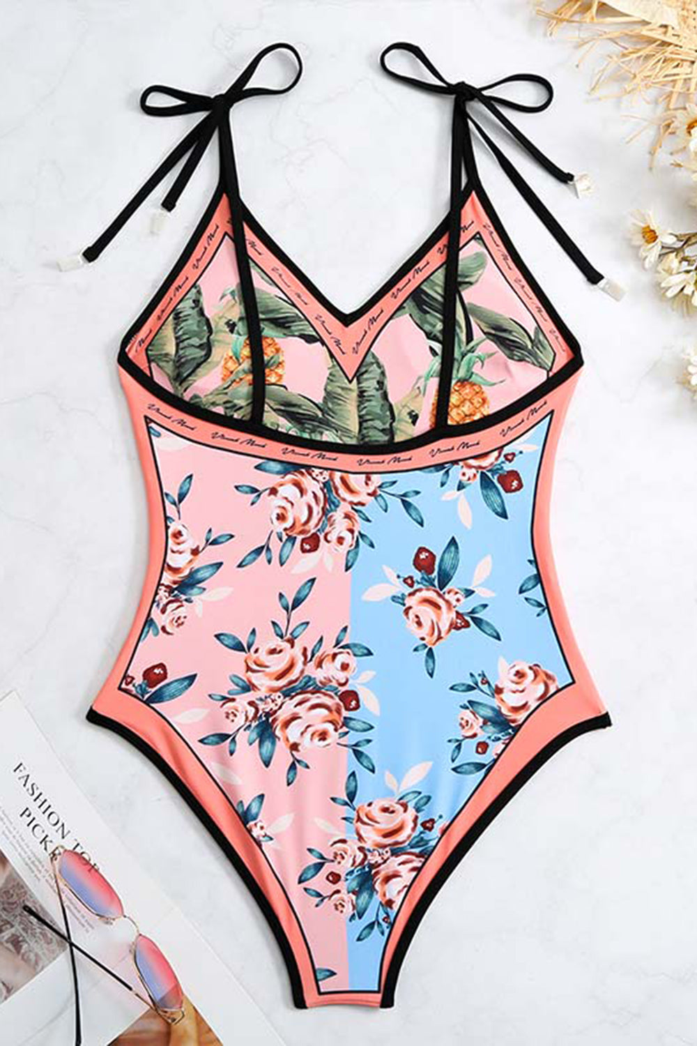 Pink One Piece Flower Printed Swimwear