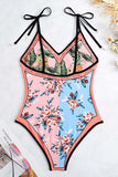 Pink One Piece Flower Printed Swimwear