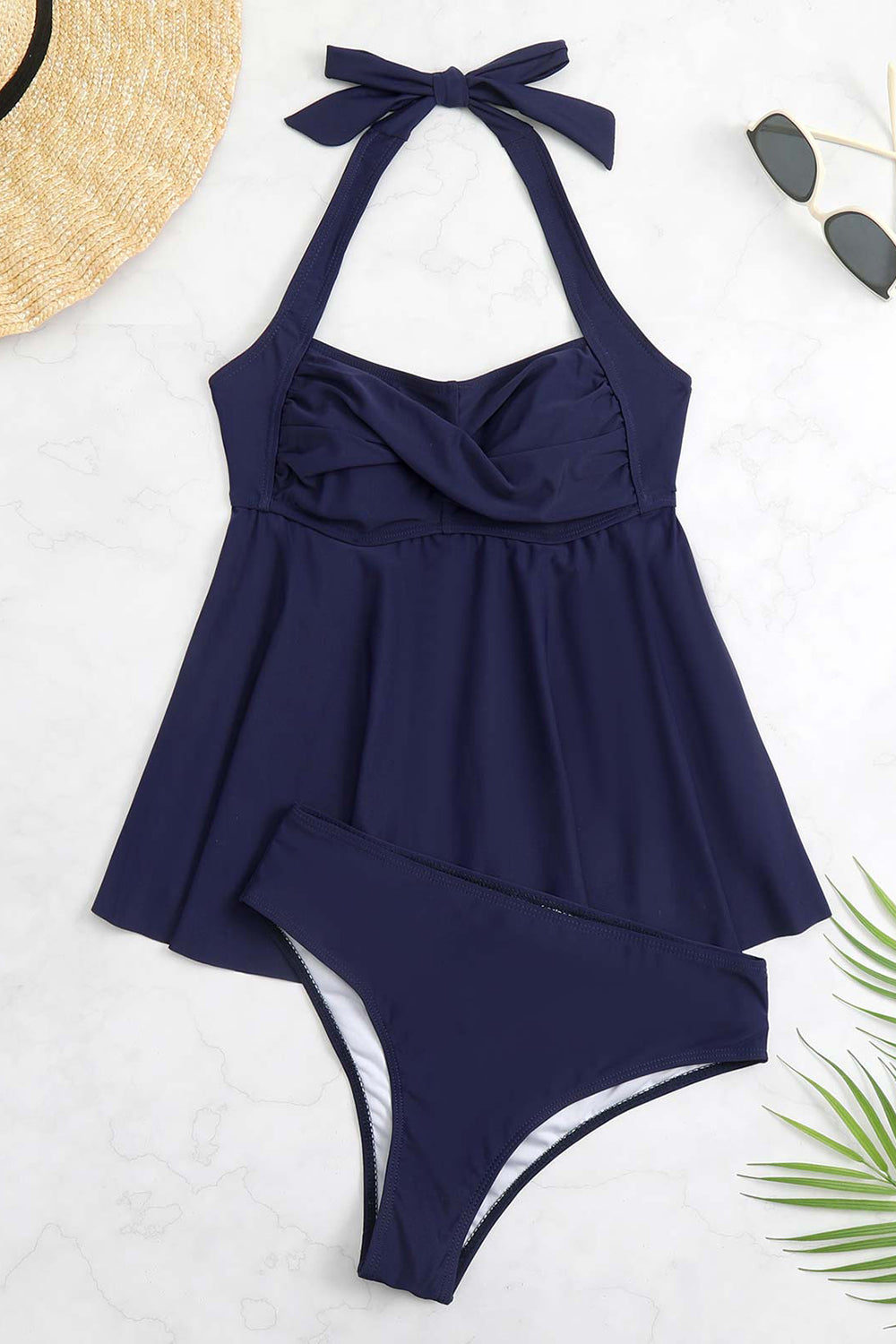 Black Halter Two Piece Front Cross Swimwear