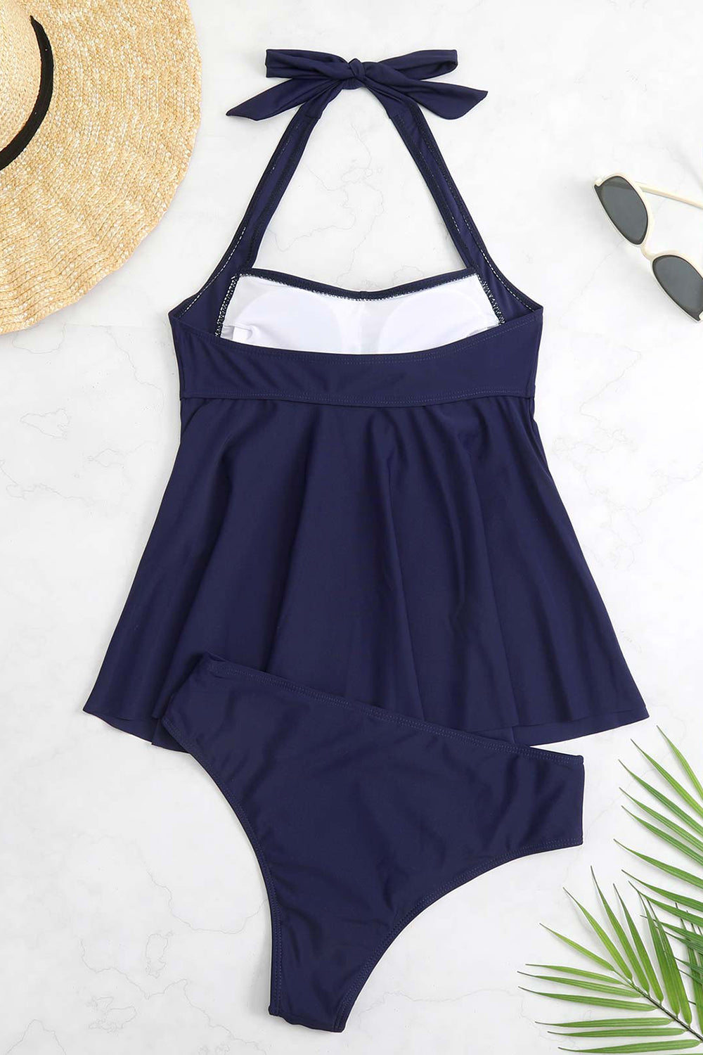 Black Halter Two Piece Front Cross Swimwear