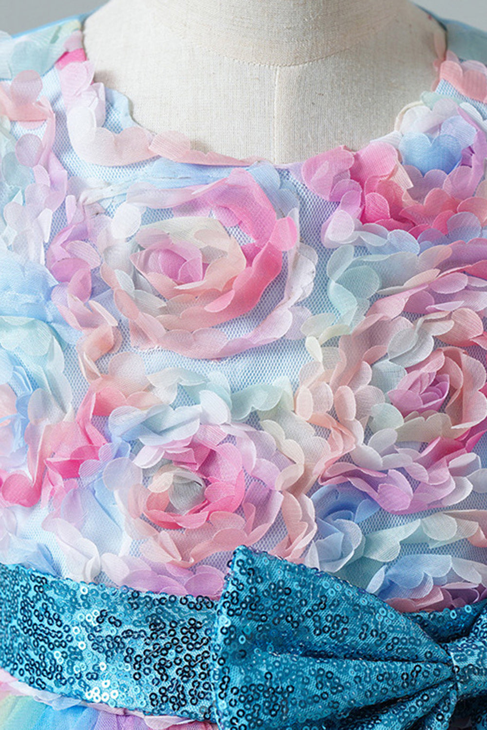 A Line Blue Sequin Sleeveless Girls' Dress