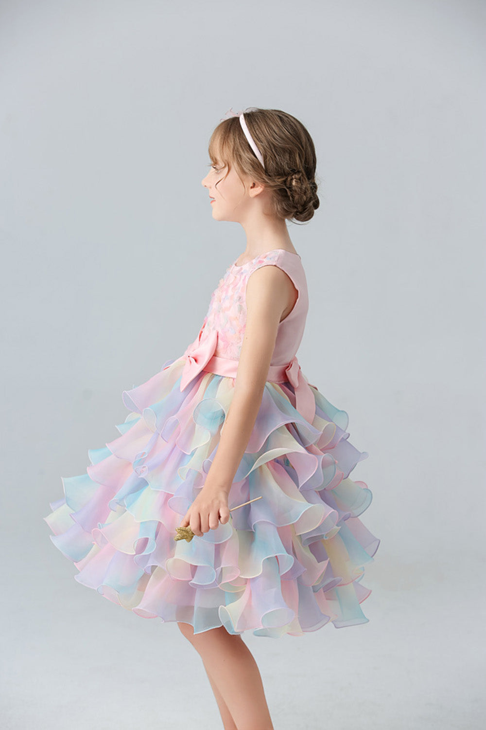 Blue Tulle Tiered Girls' Dress with Bows