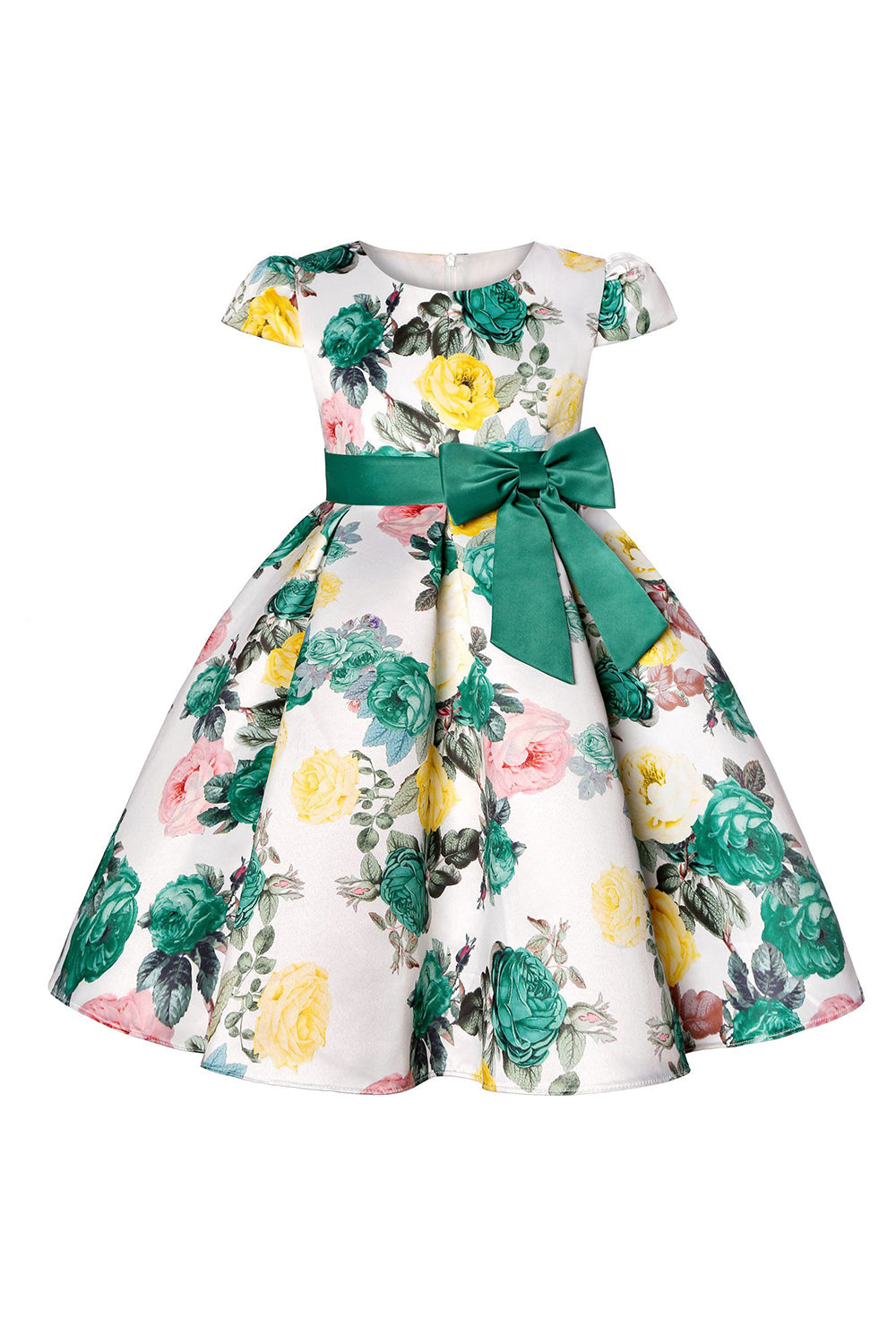 Blue Floral Girls' Dress with Bowknot