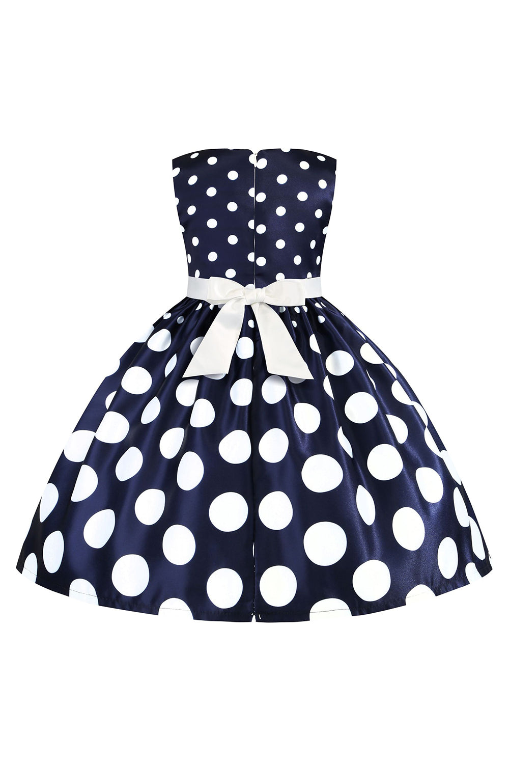 Dark Blue Polka Dots Girls' Dress with Bowknot