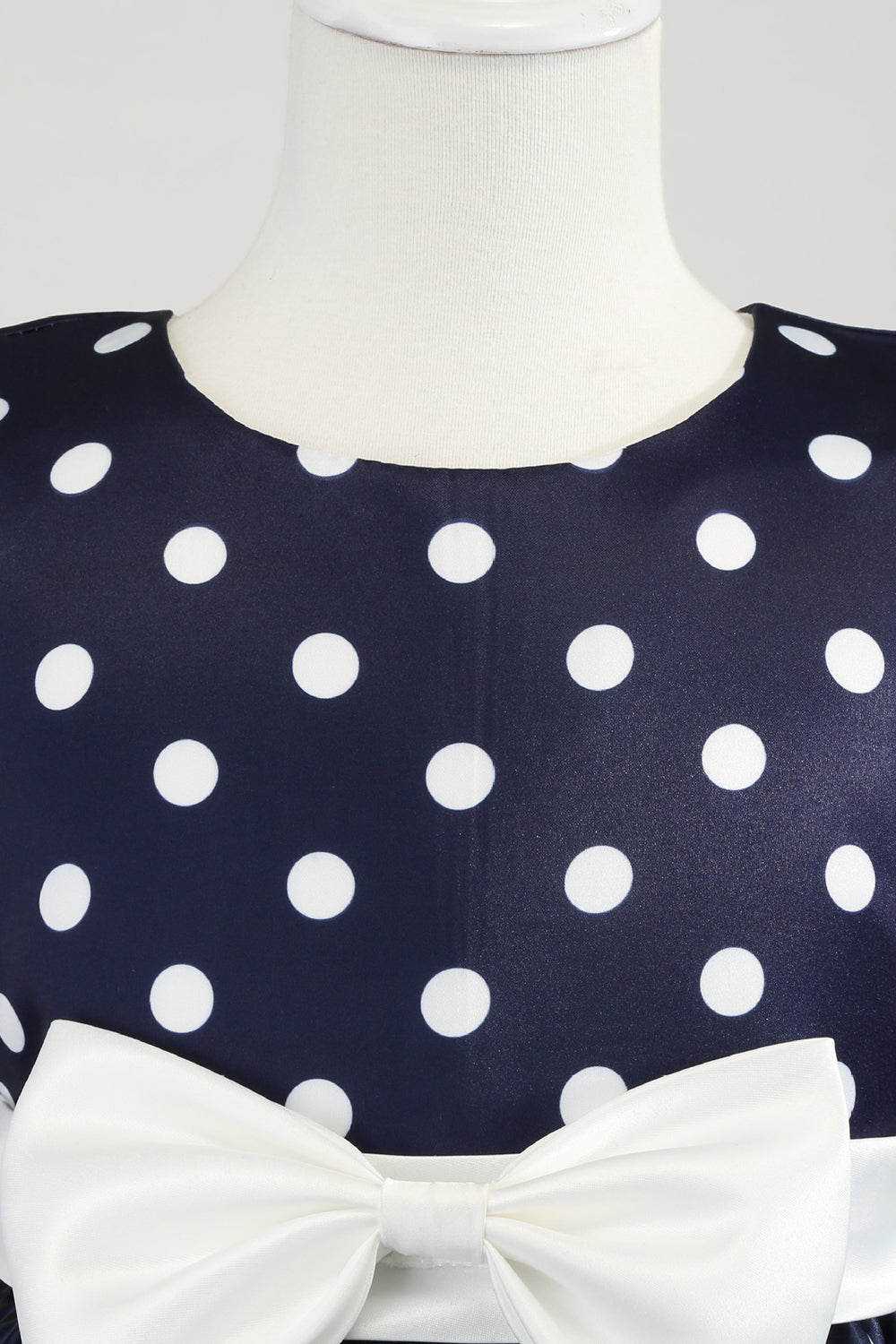 Dark Blue Polka Dots Girls' Dress with Bowknot