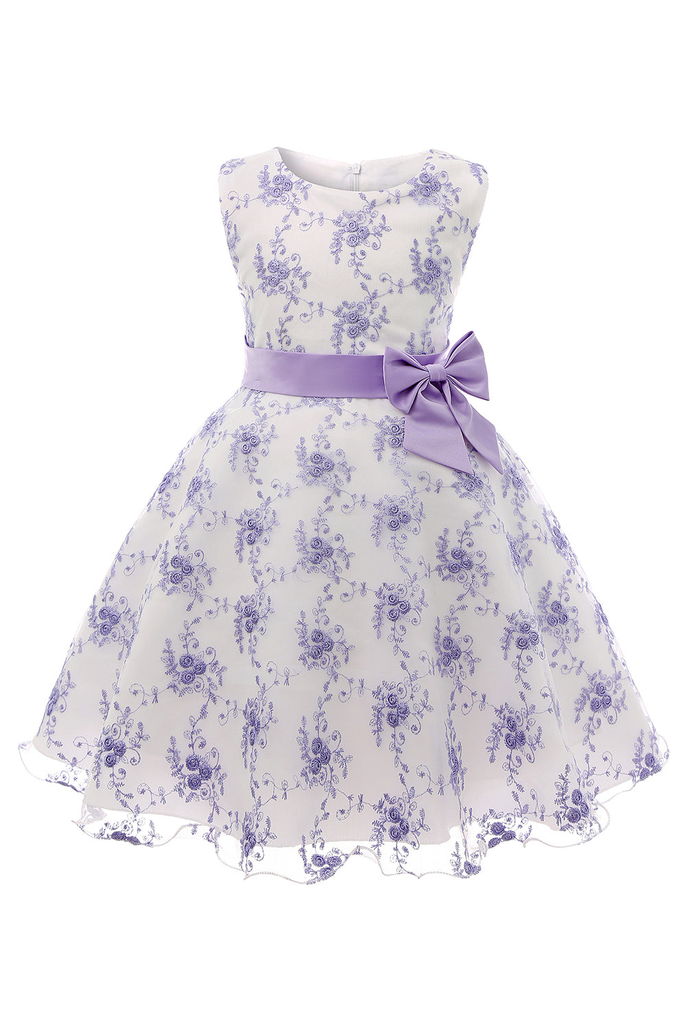 Blue Embroidery Lace Girls' Dress with Bowknot
