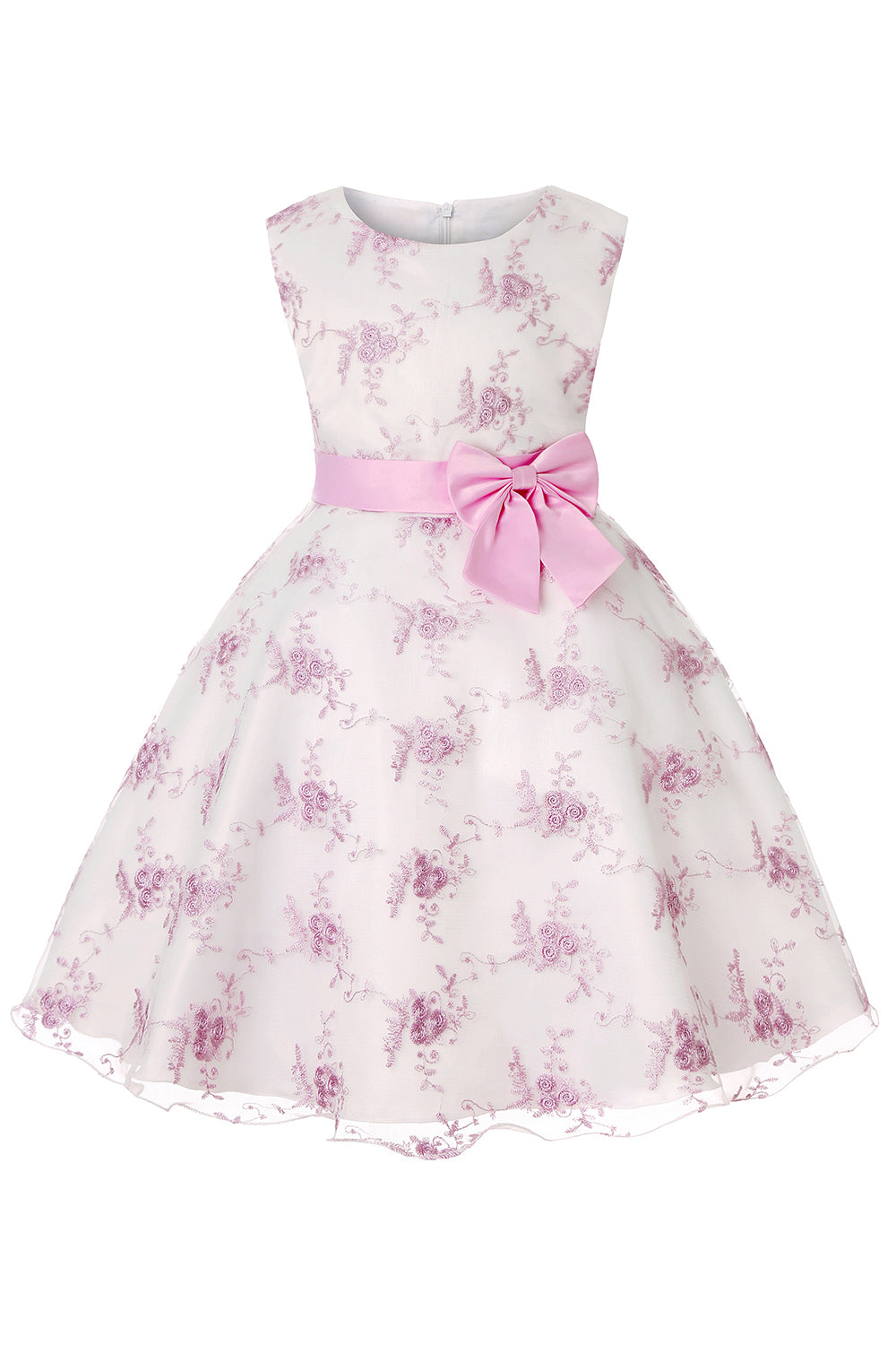 Blue Embroidery Lace Girls' Dress with Bowknot