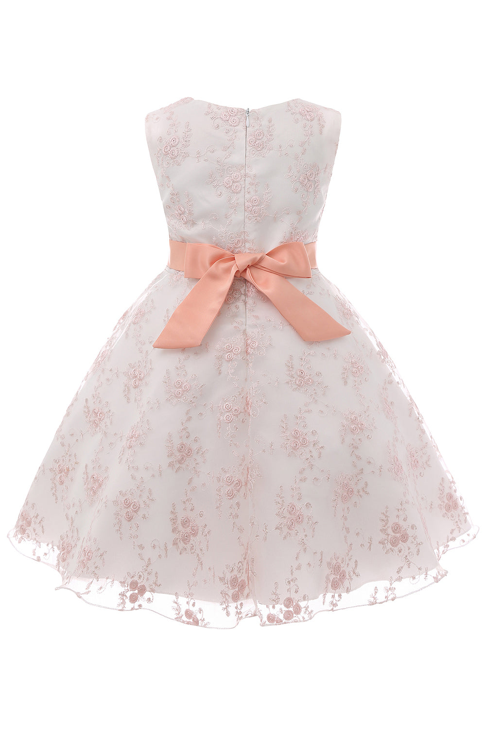 Blue Embroidery Lace Girls' Dress with Bowknot