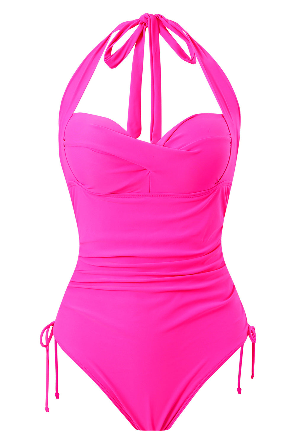 One Piece Halter Neck Black Swimwear with Drawstring