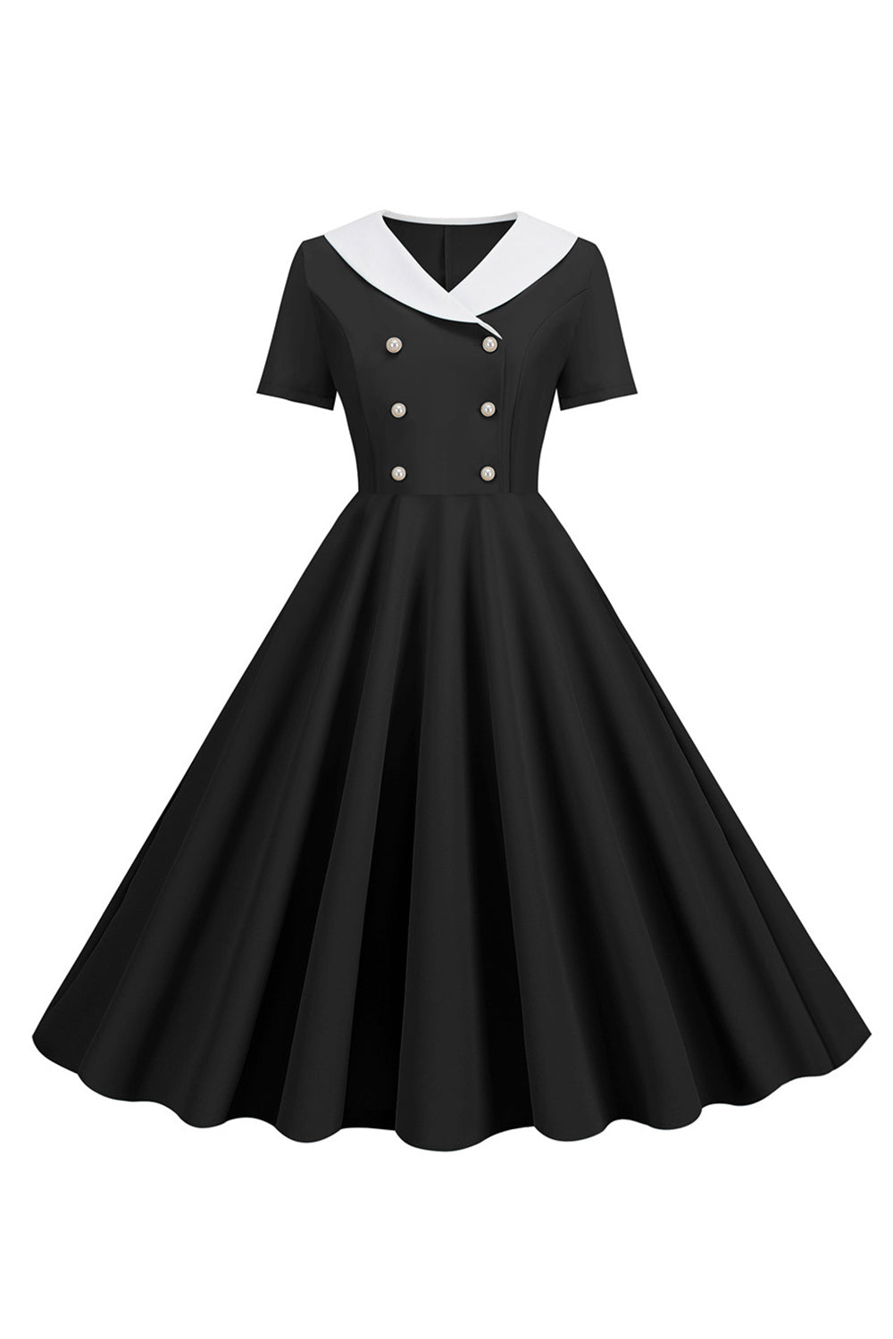 Peter Pan Collar Swing 1950s Dress with Short Sleeves