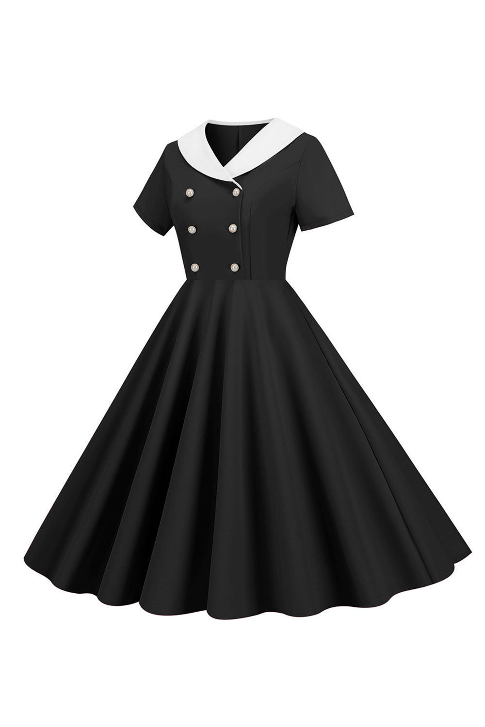 Peter Pan Collar Swing 1950s Dress with Short Sleeves