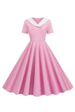 Peter Pan Collar Swing 1950s Dress with Short Sleeves
