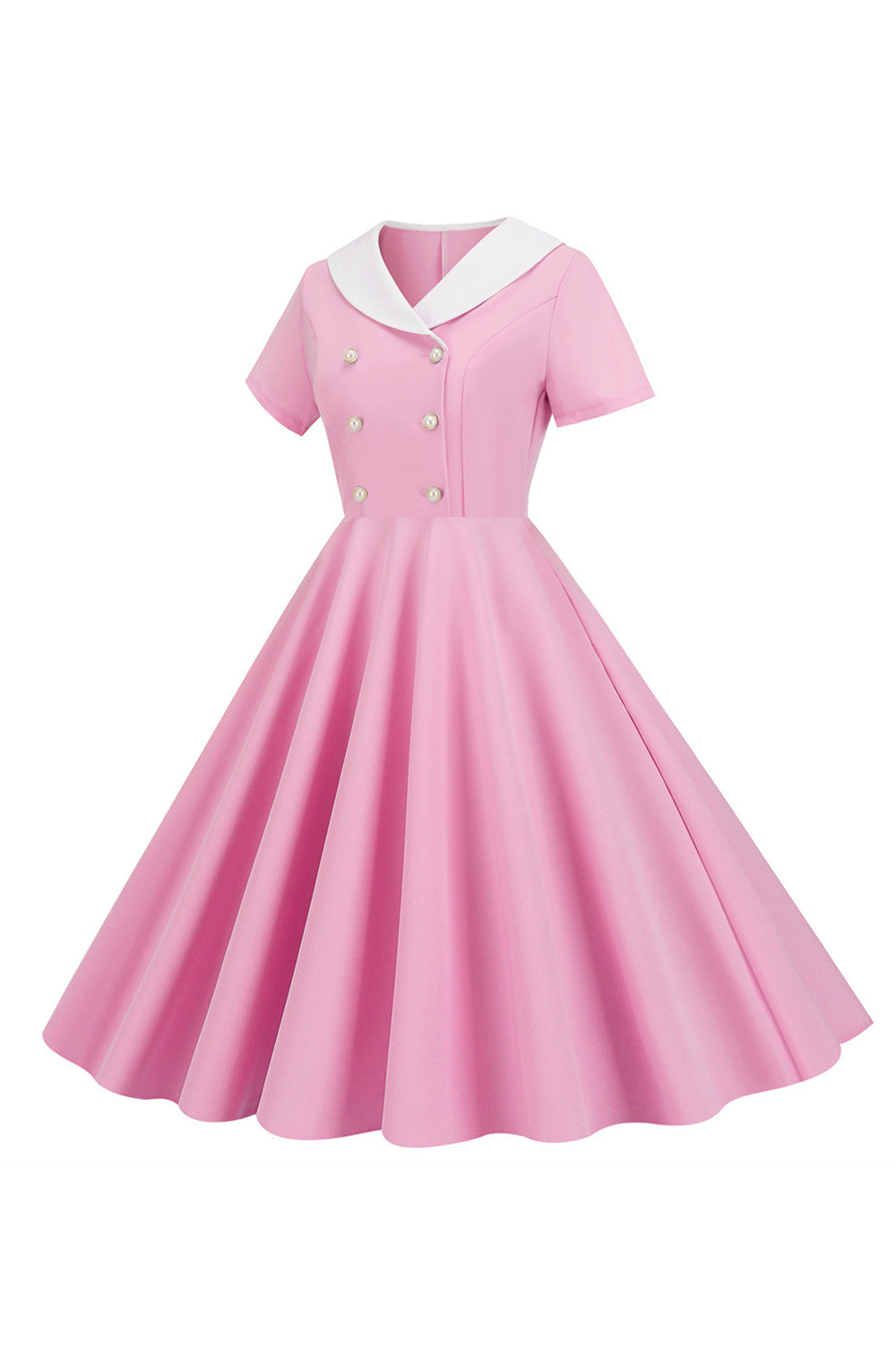Peter Pan Collar Swing 1950s Dress with Short Sleeves