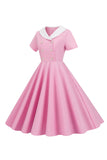 Peter Pan Collar Swing 1950s Dress with Short Sleeves
