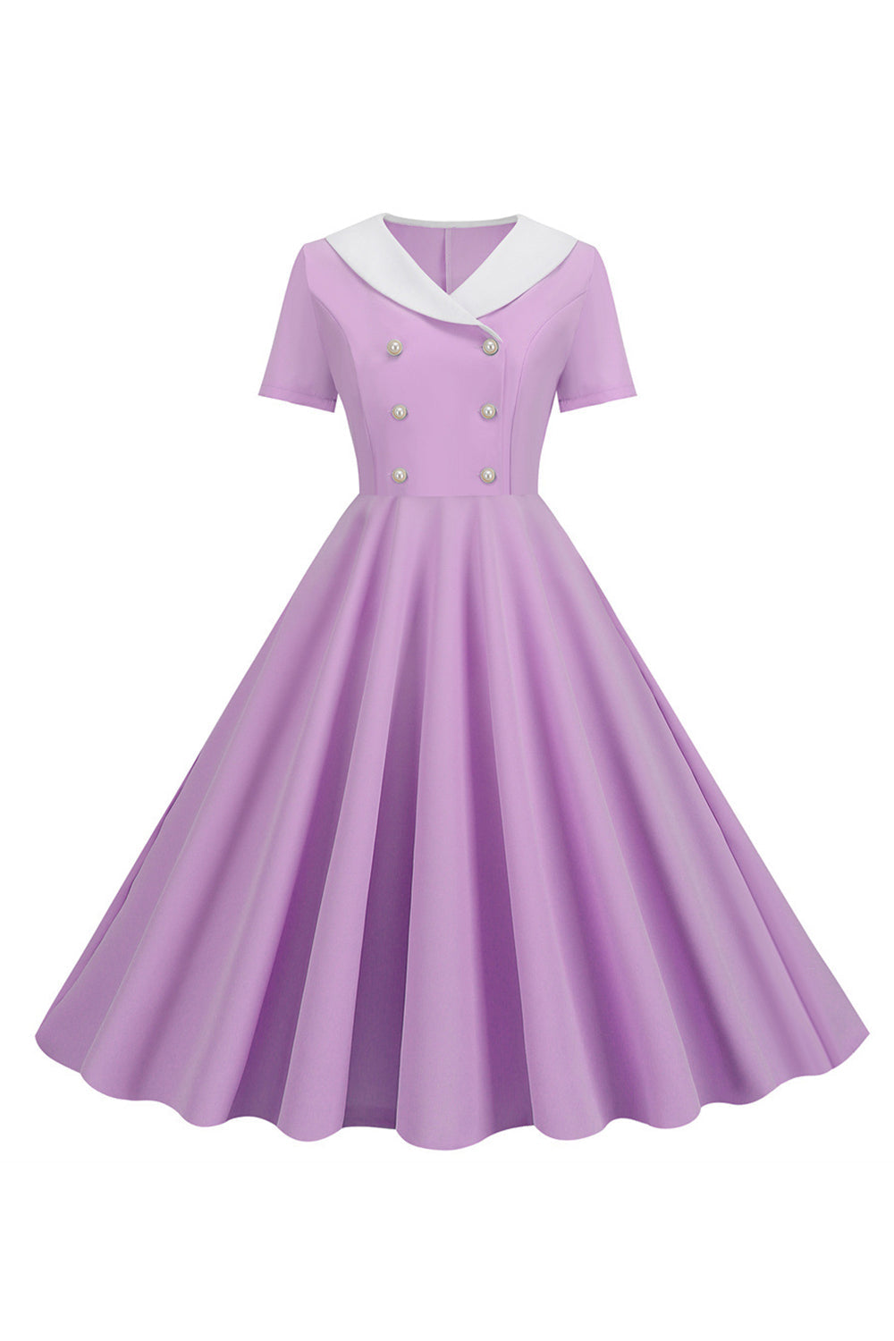 Peter Pan Collar Swing 1950s Dress with Short Sleeves