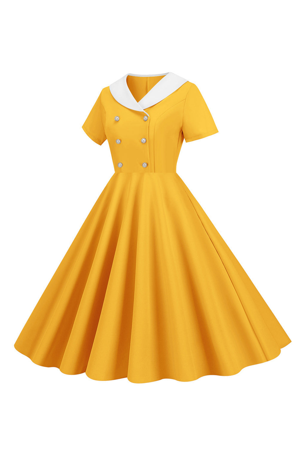 Peter Pan Collar Swing 1950s Dress with Short Sleeves