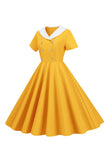 Peter Pan Collar Swing 1950s Dress with Short Sleeves