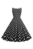 Black Polka Dots Vintage 1950s Dress