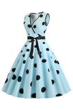 Light Blue Polka Dots Vintage 1950s Dress