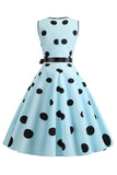 Light Blue Polka Dots Vintage 1950s Dress