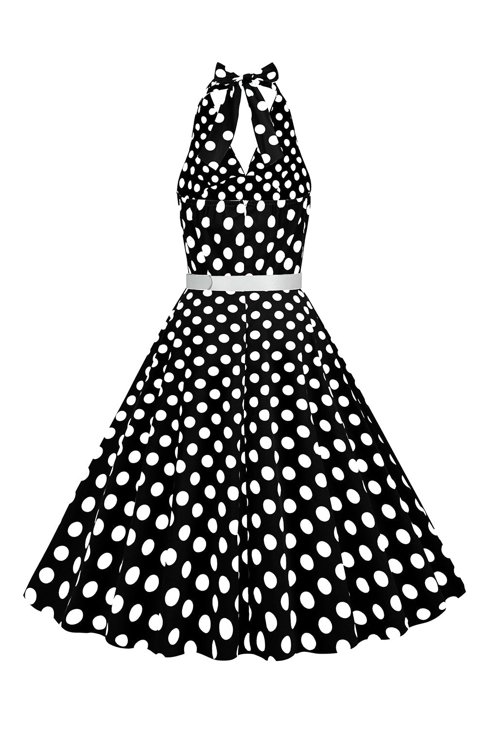 Hepburn Style Halter Neck Polka Dots Red 1950s Dress