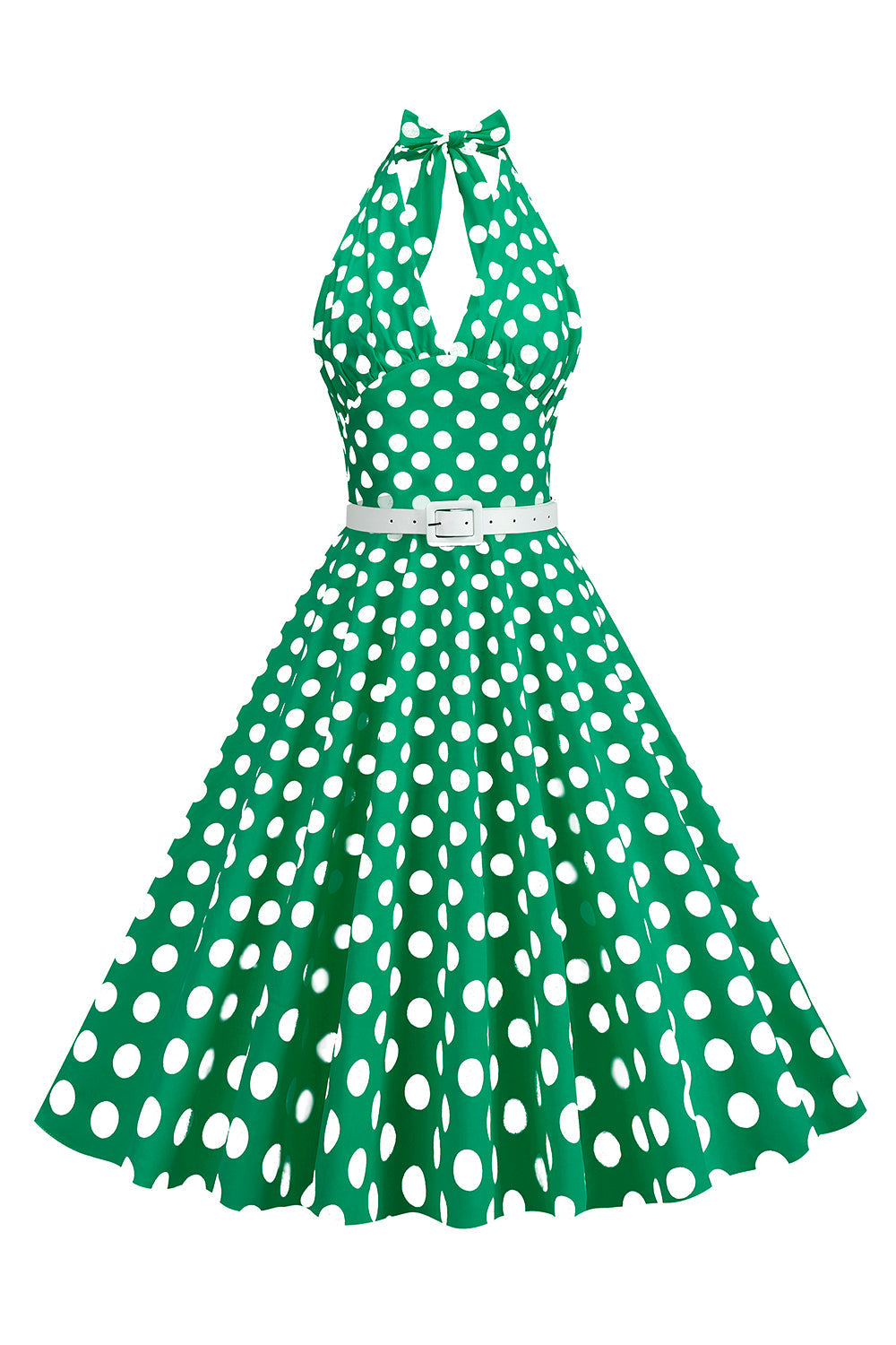 Hepburn Style Halter Neck Polka Dots Red 1950s Dress