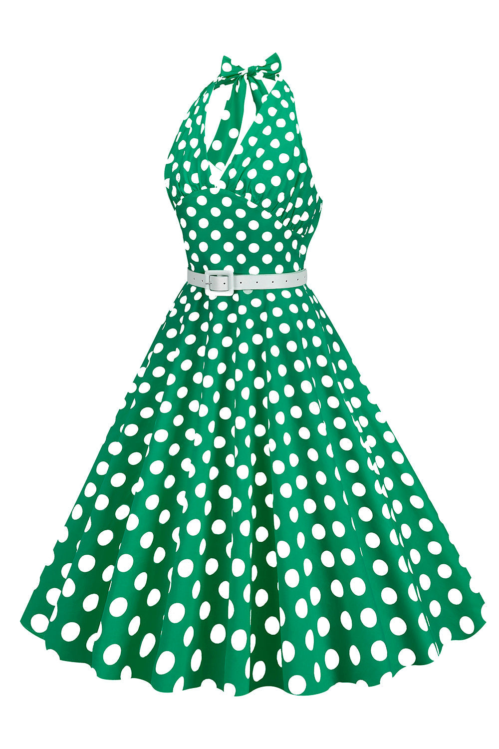 Hepburn Style Halter Neck Polka Dots Red 1950s Dress